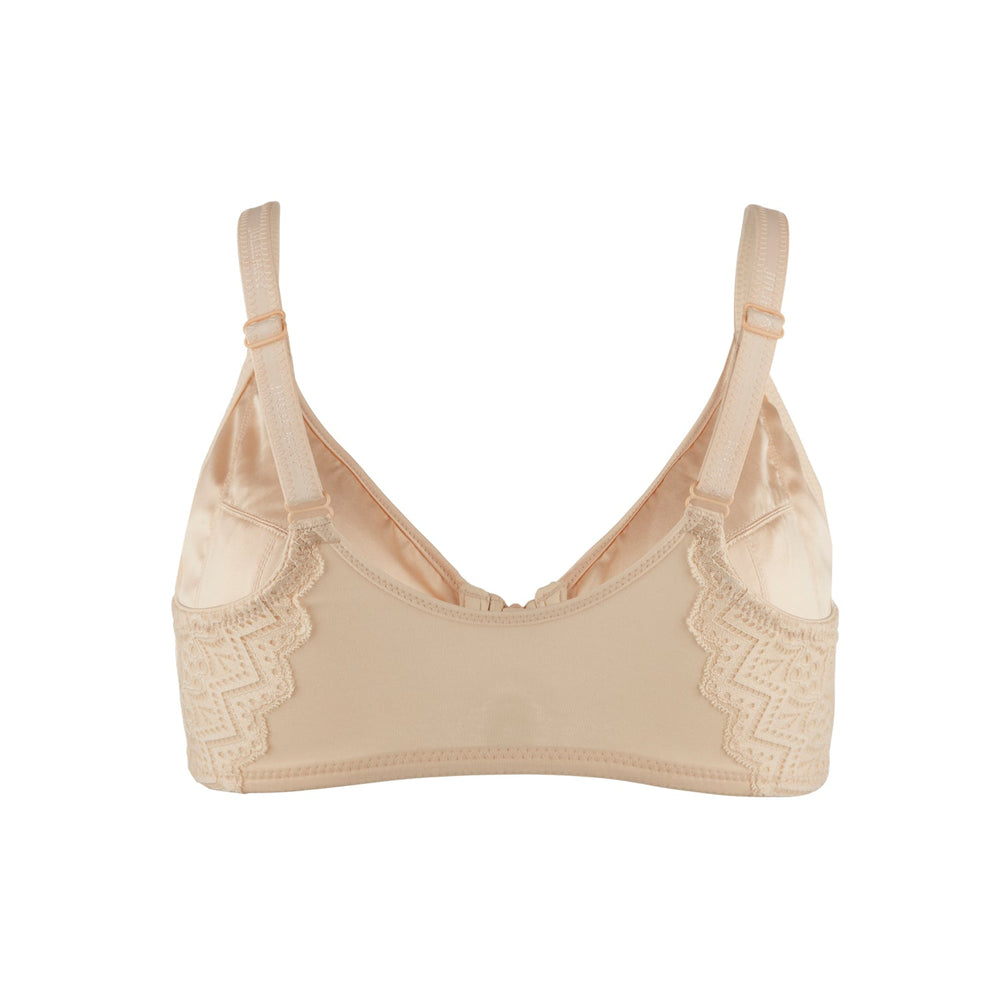 Grace - Peach Silk & Organic Cotton Lace Front Zip Non Wired Bra-1