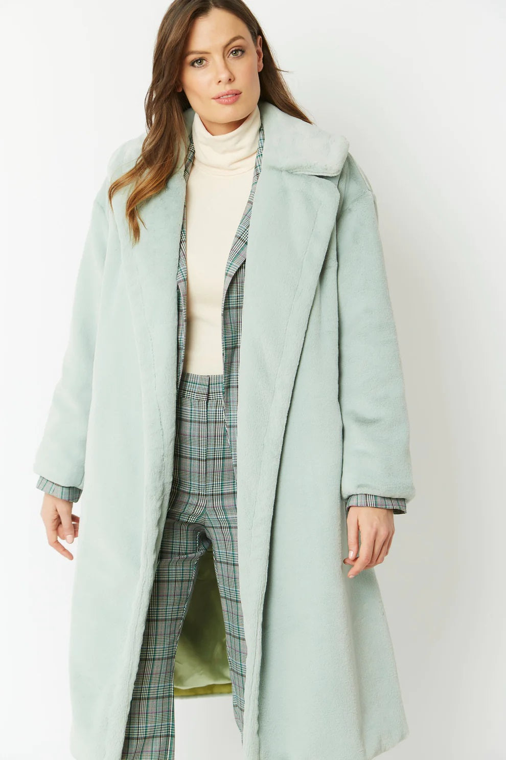 Mint green faux fur coat best sale