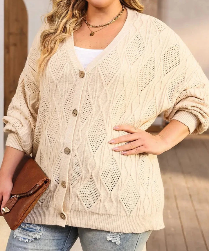 Plus Size Knitted Hollow out Button up Cardigan