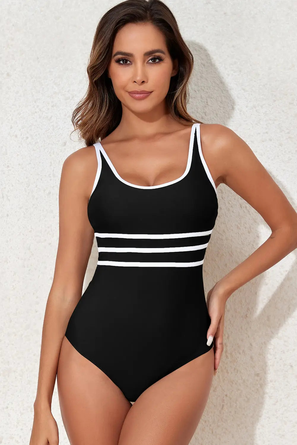 Black Contrast One Piece Swimsuit-0