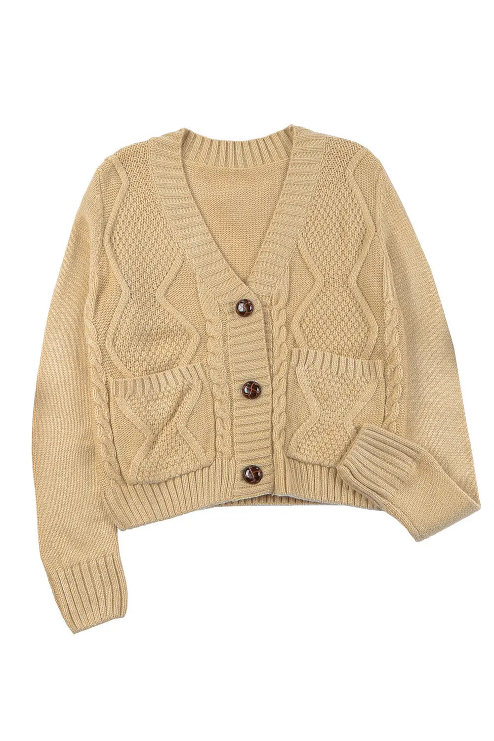 Black Front Pockets Buttons Textured Cardigan-42
