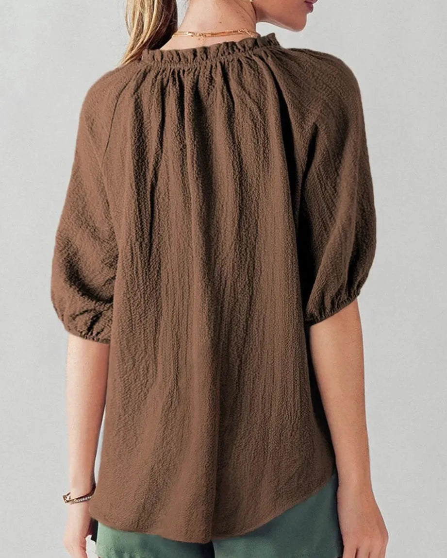 Chicory Puff Sleeve Crinkle Blouse-1