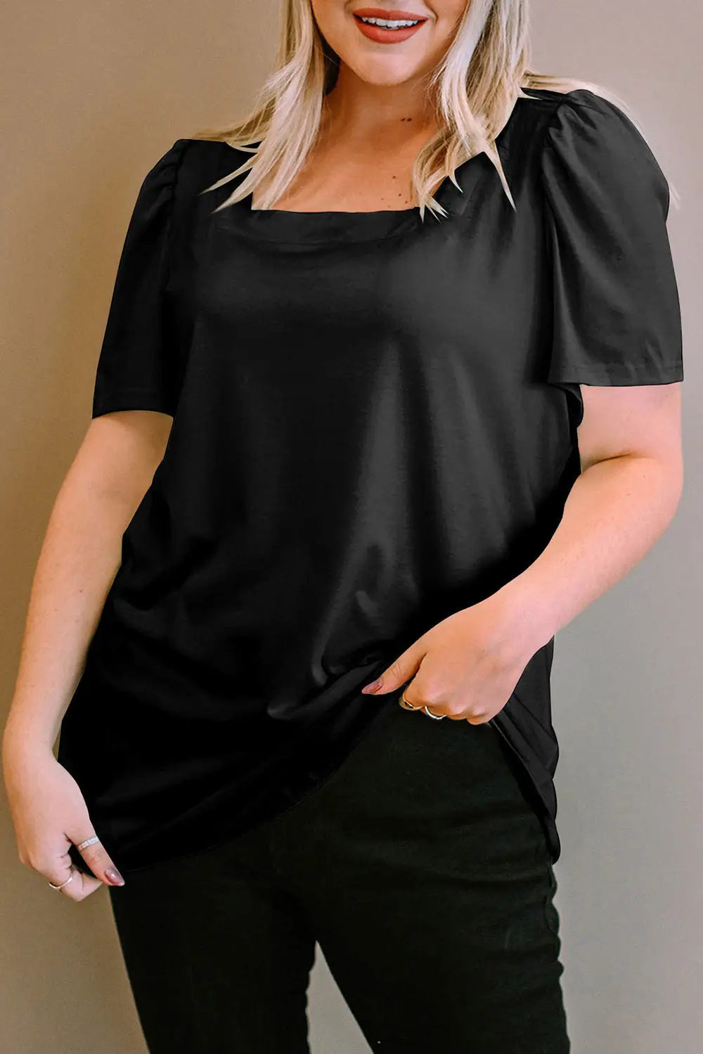Green Plus Size Square Neck Top-5