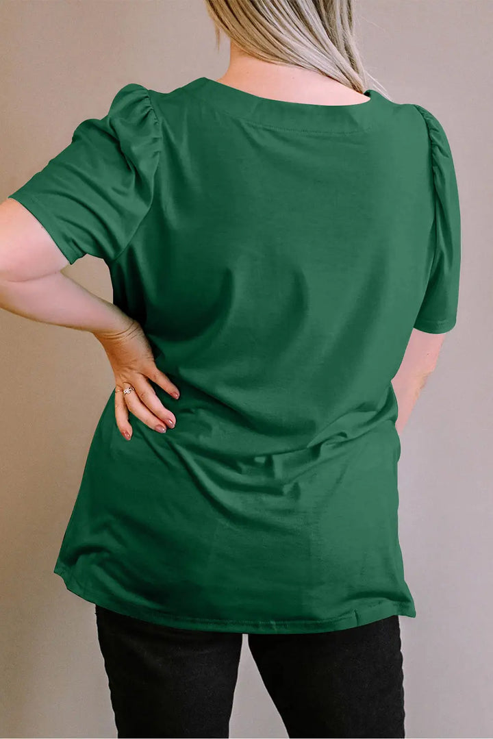 Green Plus Size Square Neck Top-1