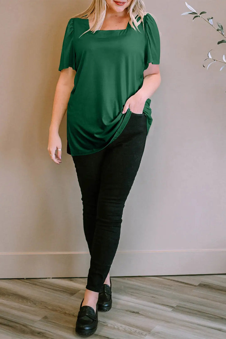 Green Plus Size Square Neck Top-4