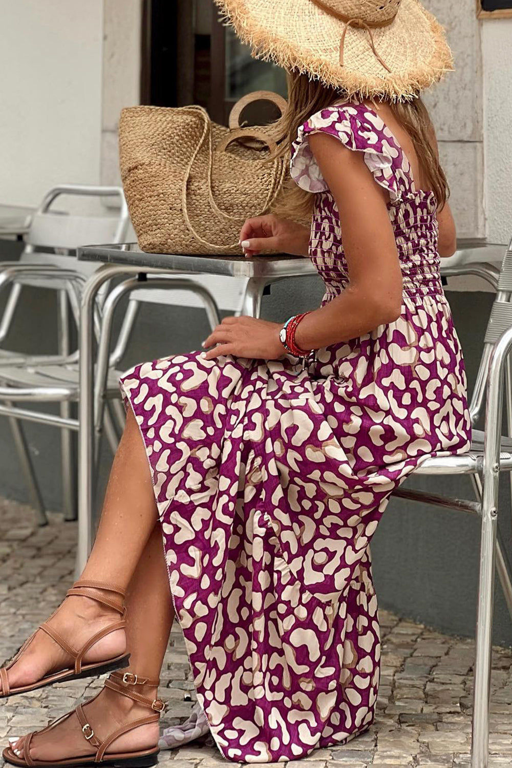 Rose Ruffle Straps Smocked Maxi Dress-1