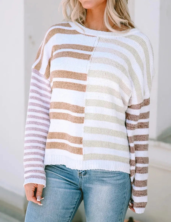 Stripe Blocked Drop Shoulder Slouchy Sweater-3