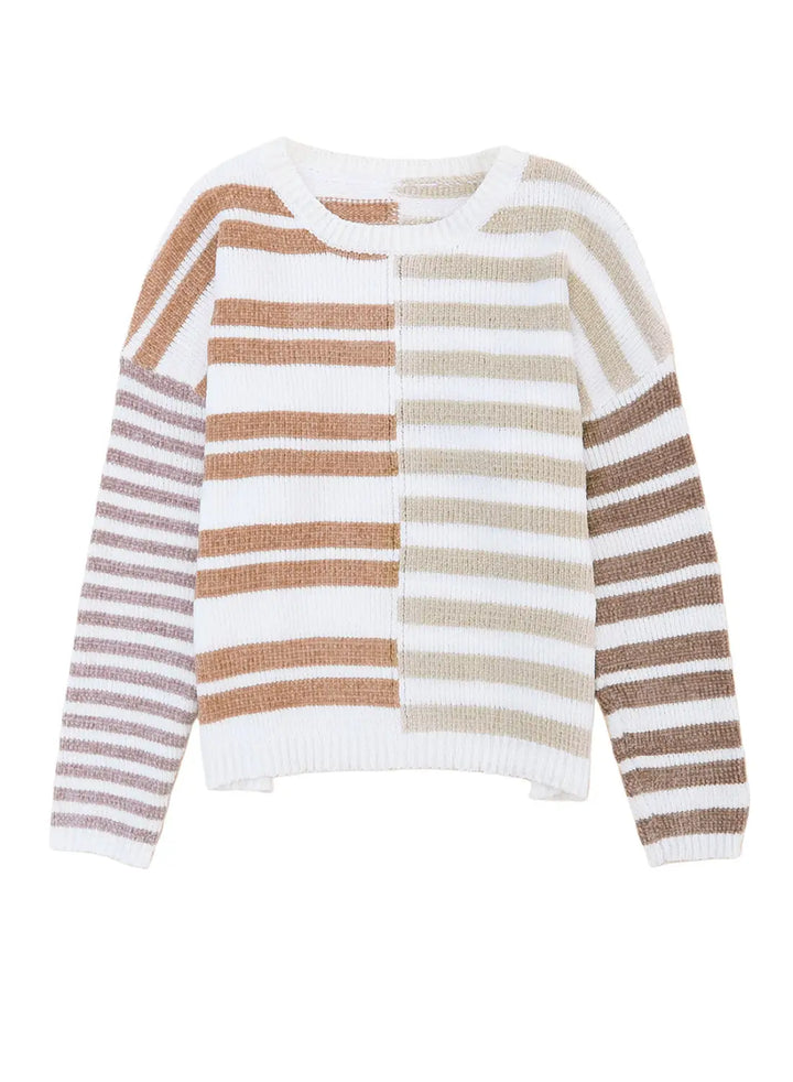 Stripe Blocked Drop Shoulder Slouchy Sweater-13