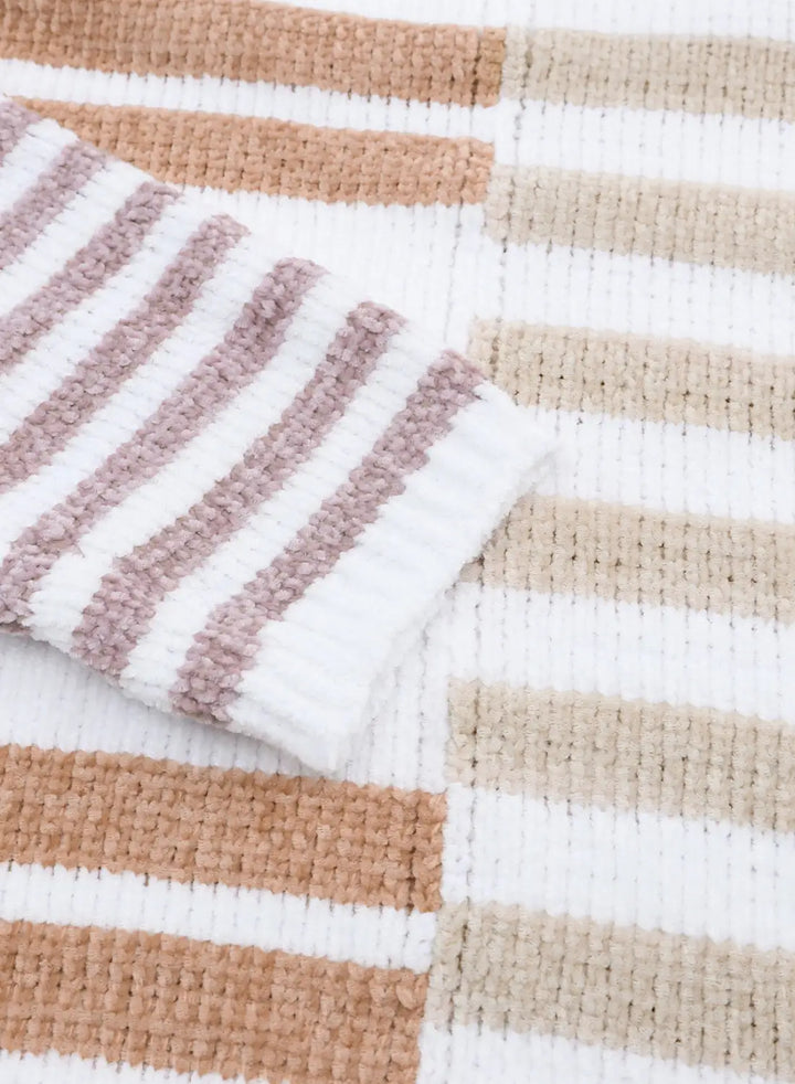 Stripe Blocked Drop Shoulder Slouchy Sweater-11