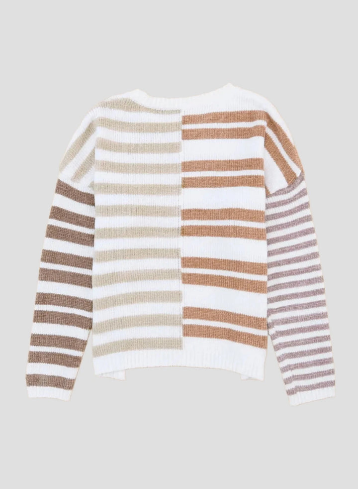 Stripe Blocked Drop Shoulder Slouchy Sweater-8