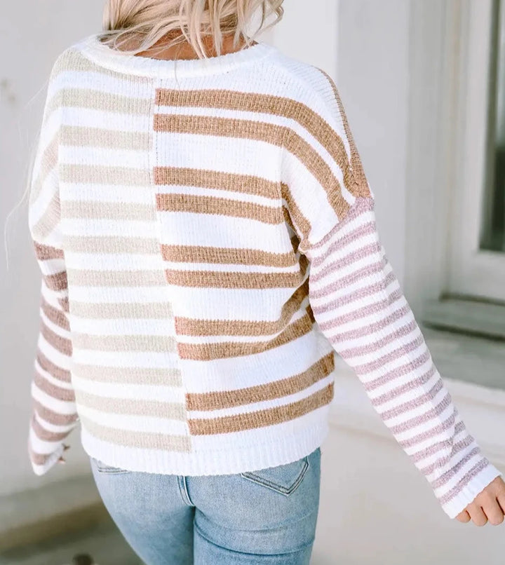 Stripe Blocked Drop Shoulder Slouchy Sweater-1