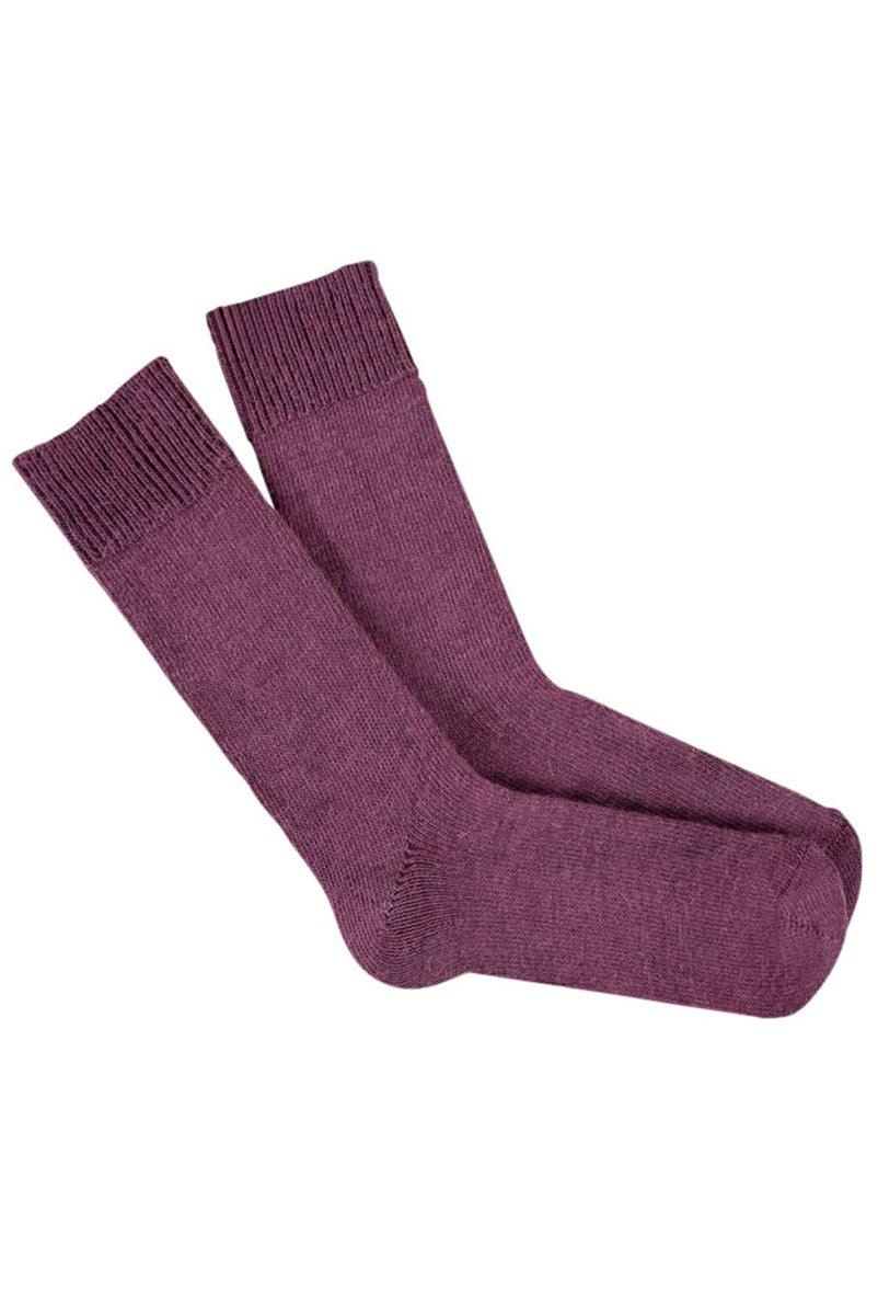 Lily Ella Collection luxury plum-colored cashmere socks, soft ribbed texture, cozy winter knitwear, stylish women's accessory