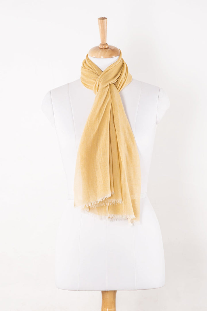 Plain Weave Chambray Merino Wool Scarf - Ice Yellow-0