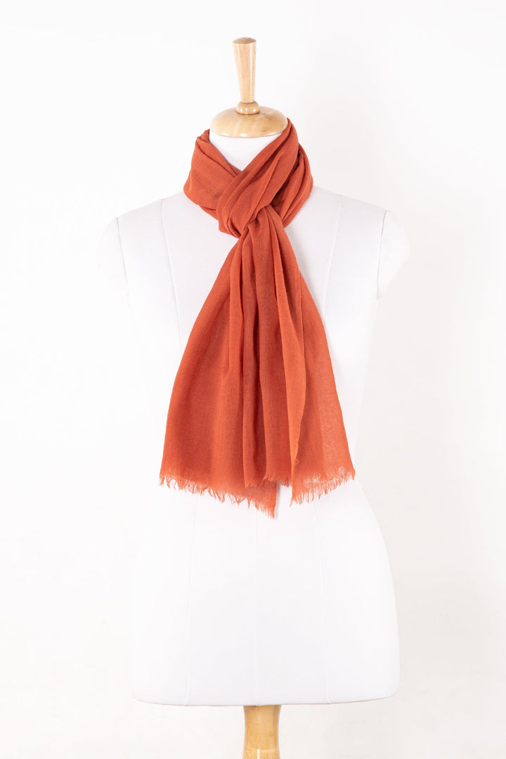 Plain Weave Gauze Merino Wool Scarf - Teracotta-0