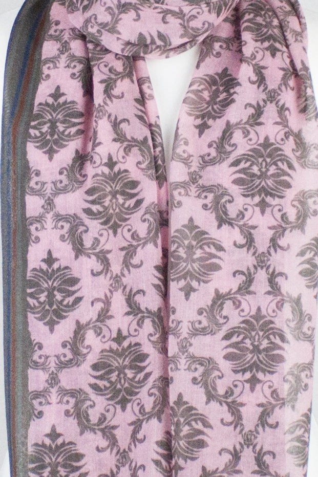 Arabian Tile Print Merino Wool Scarf - Rose Pink-2