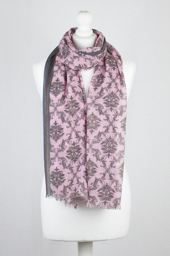 Arabian Tile Print Merino Wool Scarf - Rose Pink-0