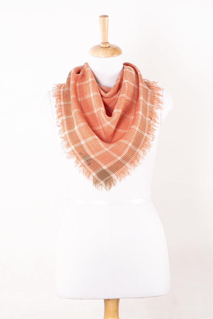 Yarn Dyed Checks Merino Wool Scarf - Bright Orange-1