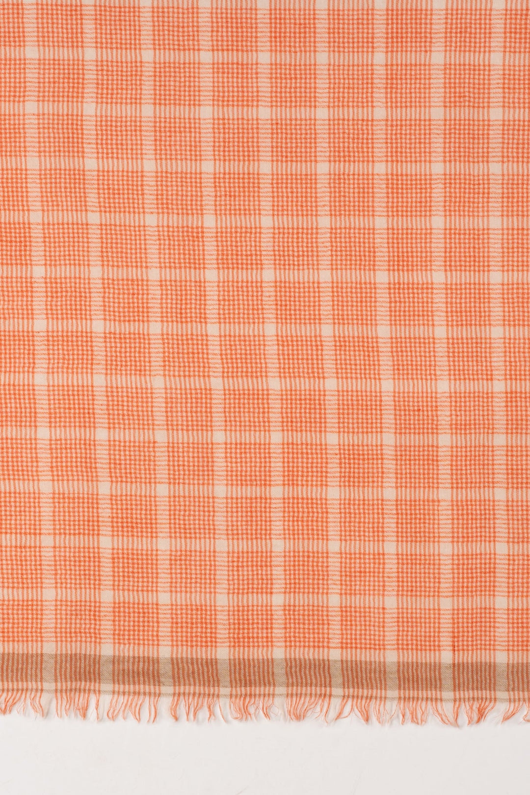 Yarn Dyed Checks Merino Wool Scarf - Bright Orange-2