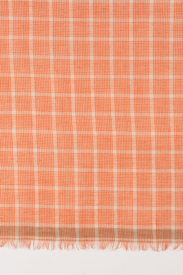 Yarn Dyed Checks Merino Wool Scarf - Bright Orange-2