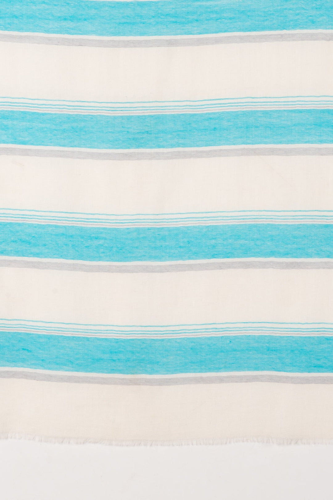 Wide Stripes Merino Wool Scarf - Turquoise White-2