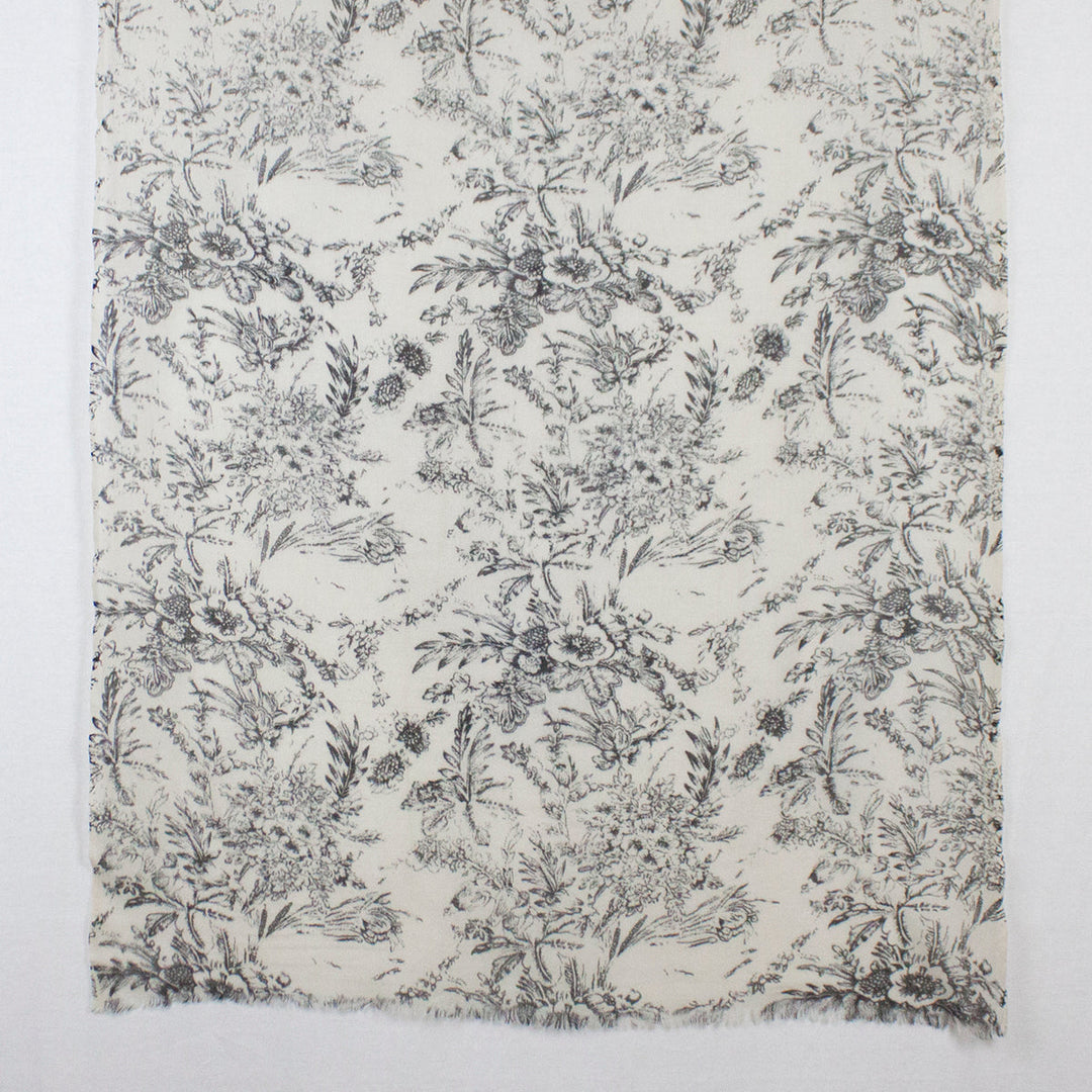 Sketchy Floral Print Merino Wool Scarf - Off White-4