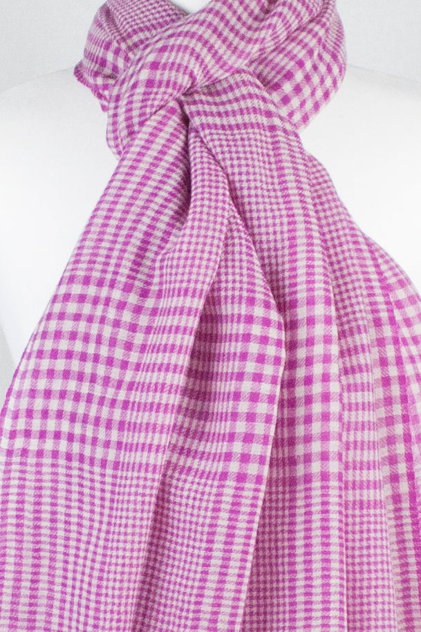 Gingham Mix Merino Wool Scarf - Fuschia-2