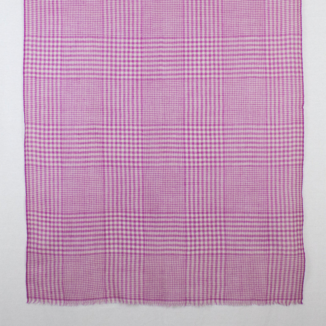 Gingham Mix Merino Wool Scarf - Fuschia-3