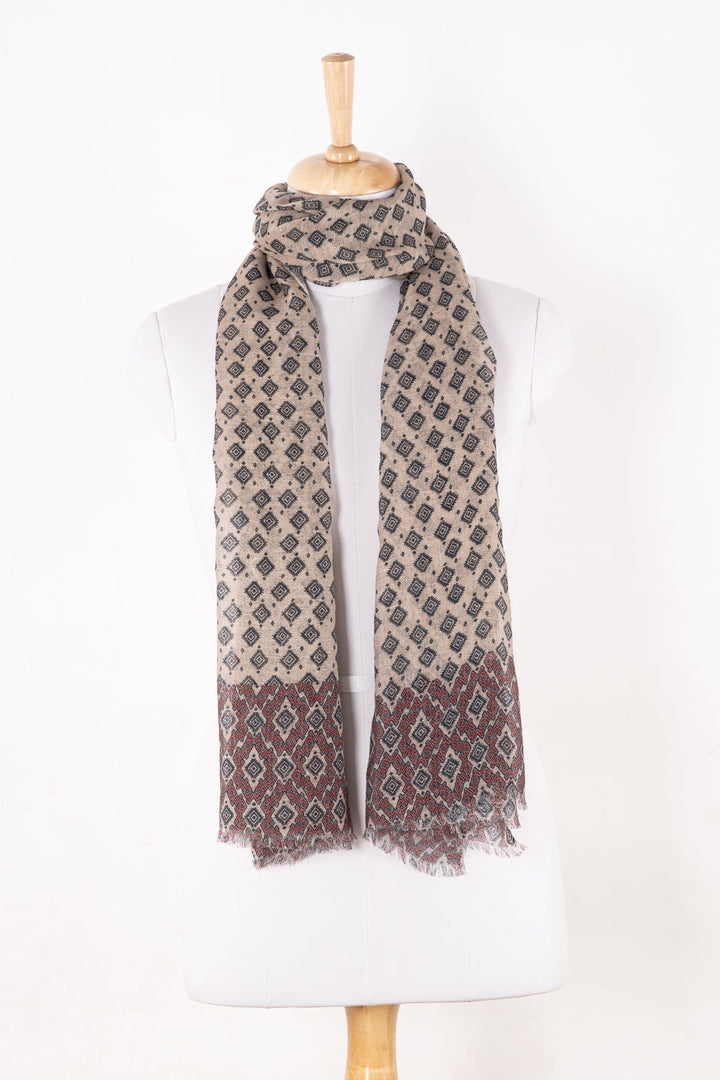 Diamond Print Linen Cotton Scarf - Plum Peach-1