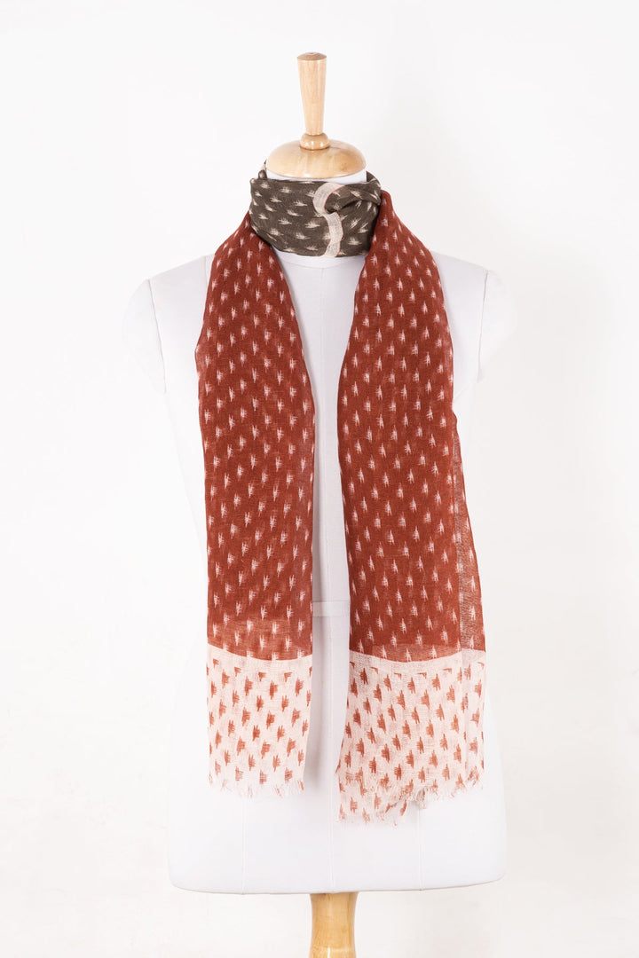 Hazy Brush Print Linen Cotton Scarf - Terracotta Grey White-1