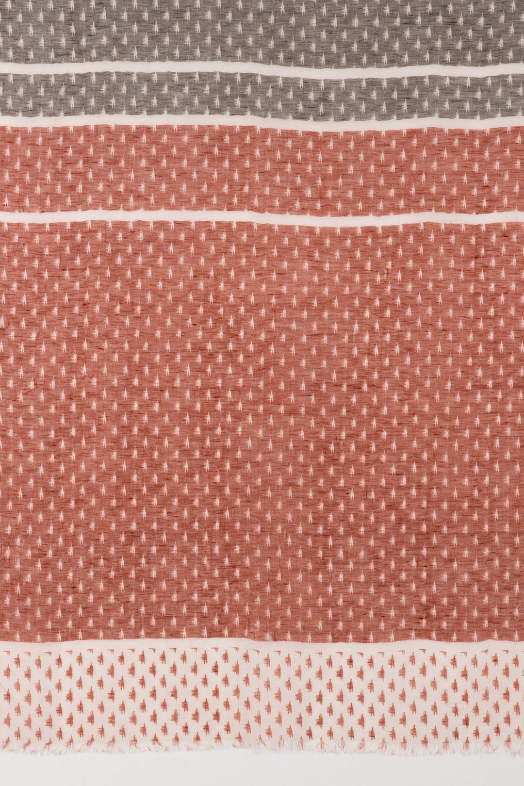 Hazy Brush Print Linen Cotton Scarf - Terracotta Grey White-2