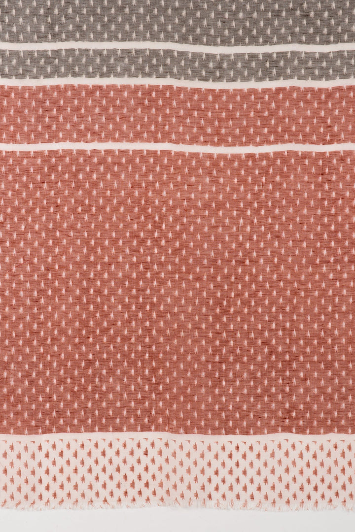 Hazy Brush Print Linen Cotton Scarf - Terracotta Grey White-2