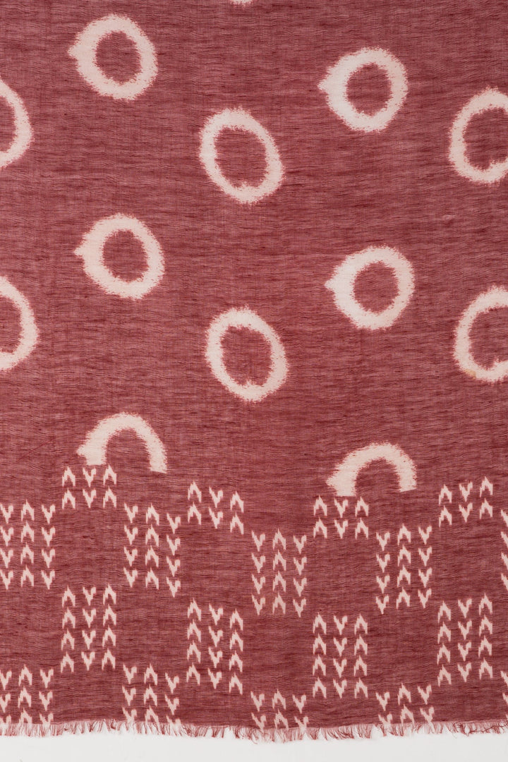 Circle and Chevron Square Print Linen Cotton Scarf - Terracotta-2