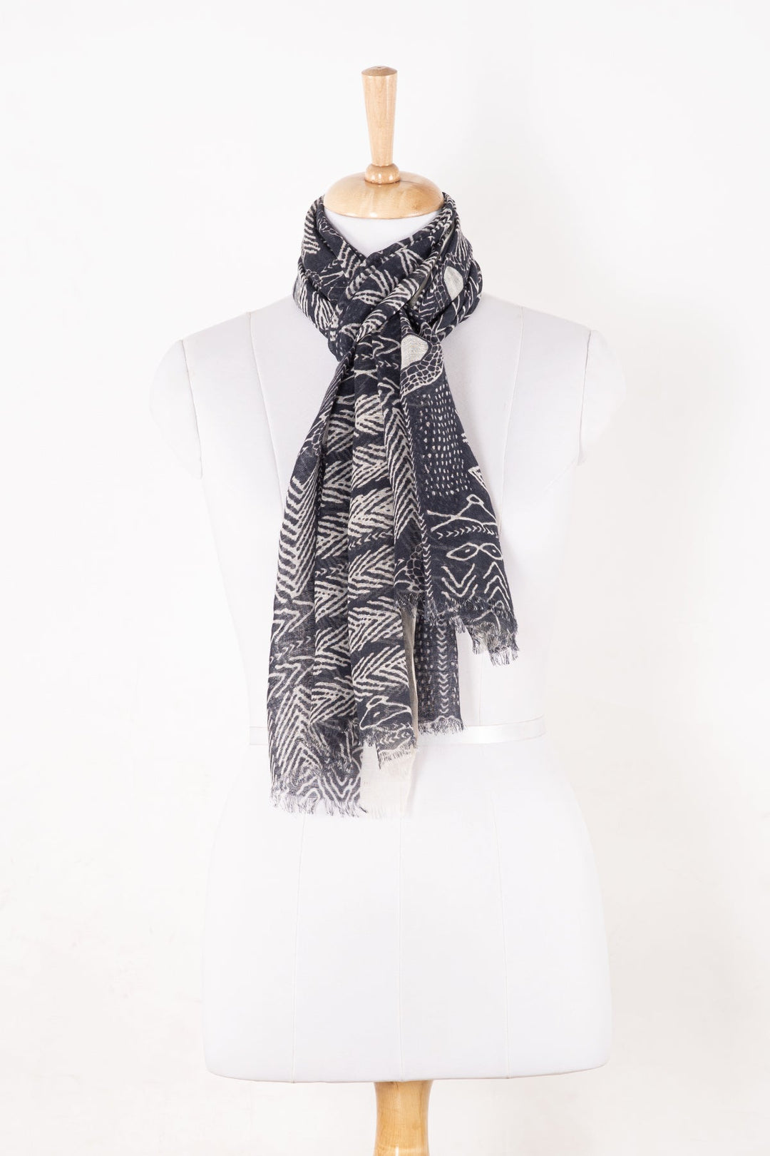 Tribal Print Linen Cotton Scarf - Black-0