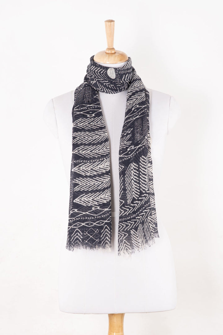 Tribal Print Linen Cotton Scarf - Black-1