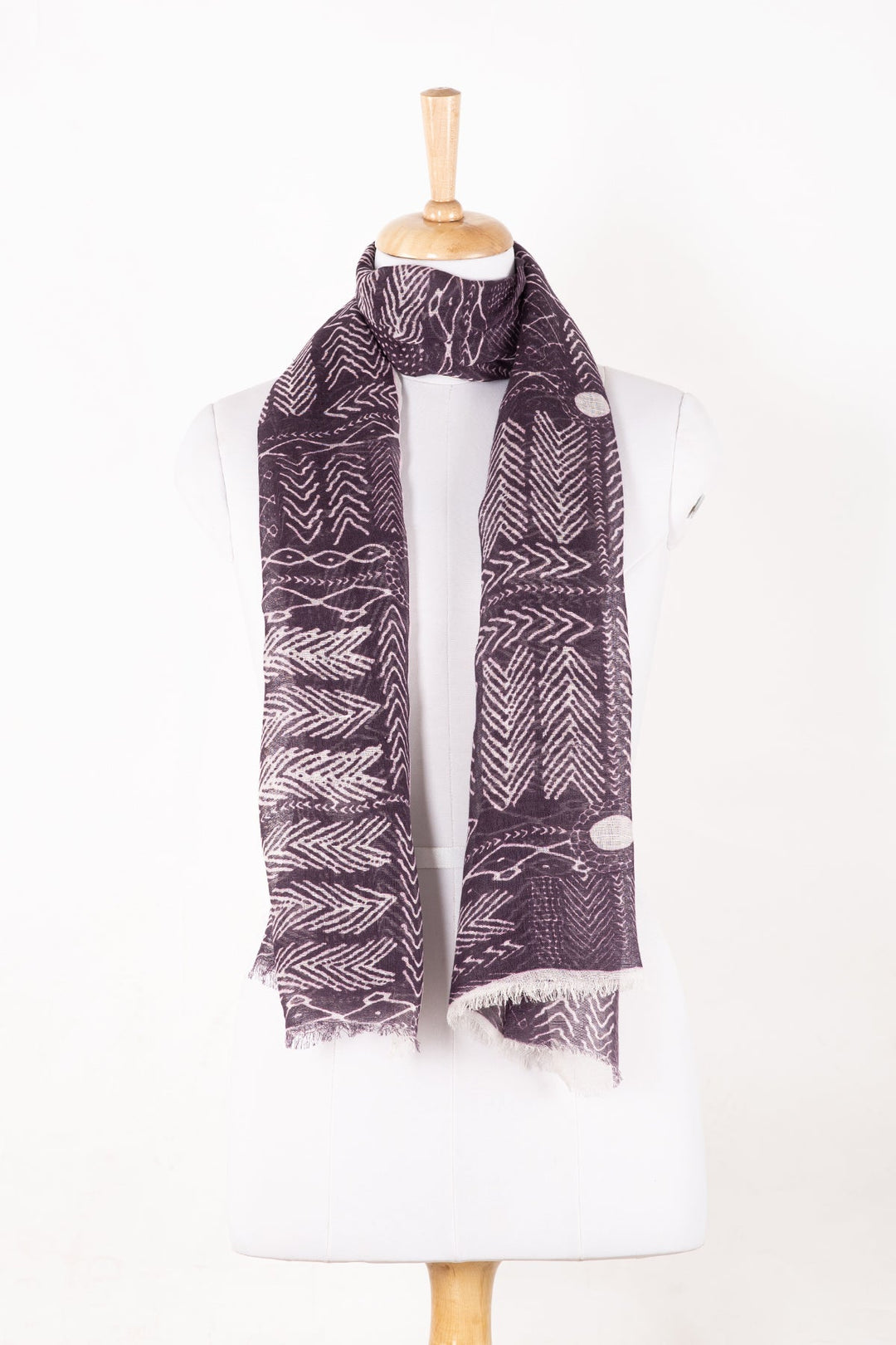 Tribal Print Linen Cotton Scarf - Plum-1