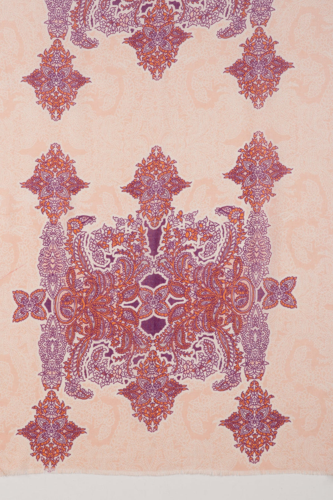 Intricate Traditional Motif Cotton Modal Scarf - Peach Orange Purple-2