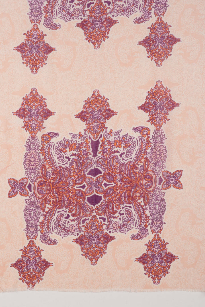 Intricate Traditional Motif Cotton Modal Scarf - Peach Orange Purple-2