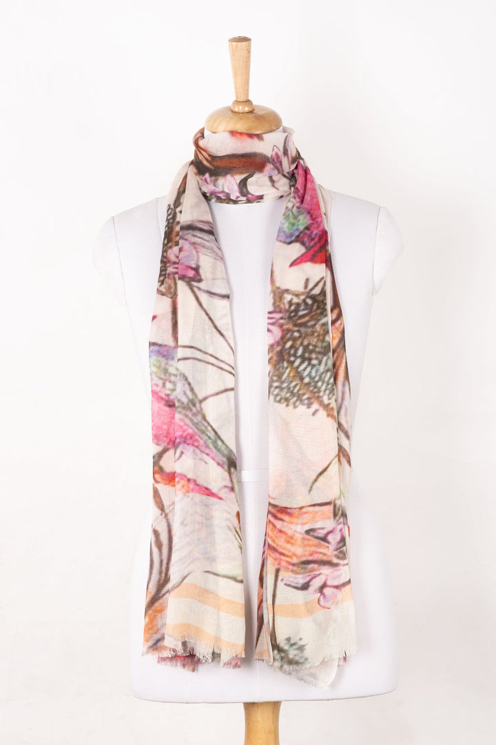 Summer Sparrow Floral Print Cotton Modal Scarf - Multicoloured-1