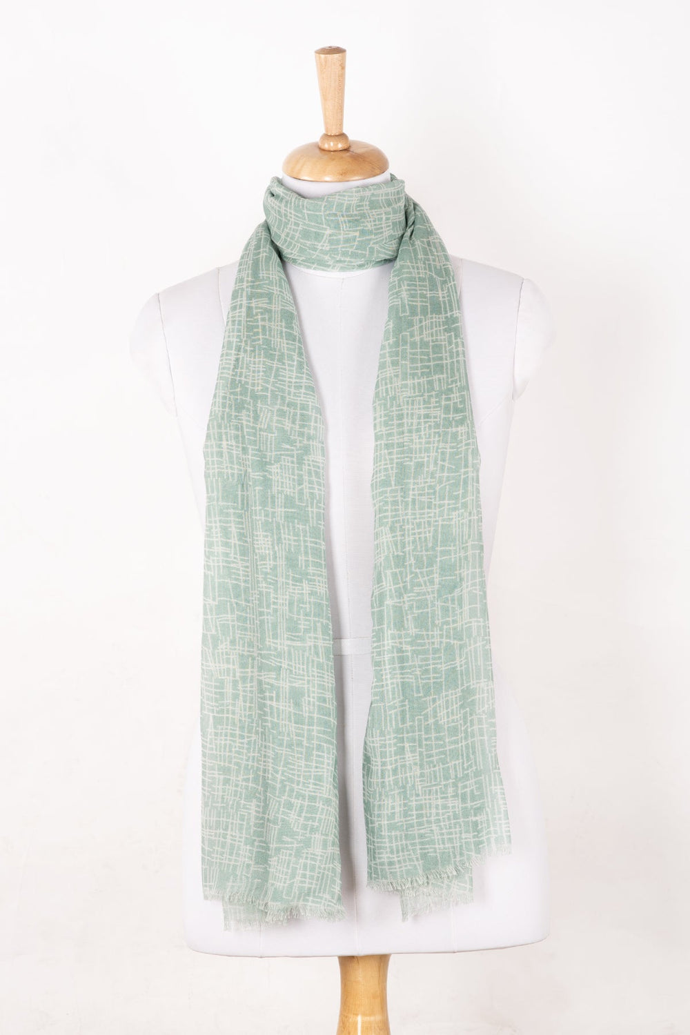 Busy Strokes Print Cotton Modal Scarf - Sage-1