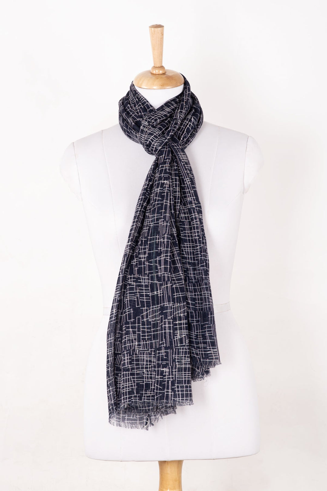 Busy Strokes Print Cotton Modal Scarf - Navy-0