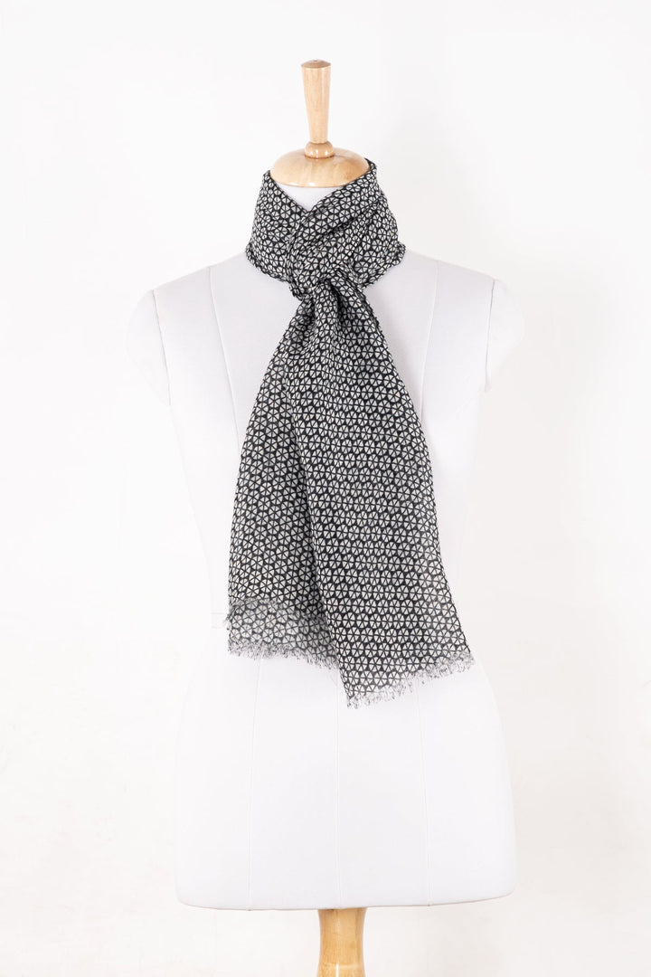 Hexagon Wheel Print Linen Cotton Scarf - Black-0