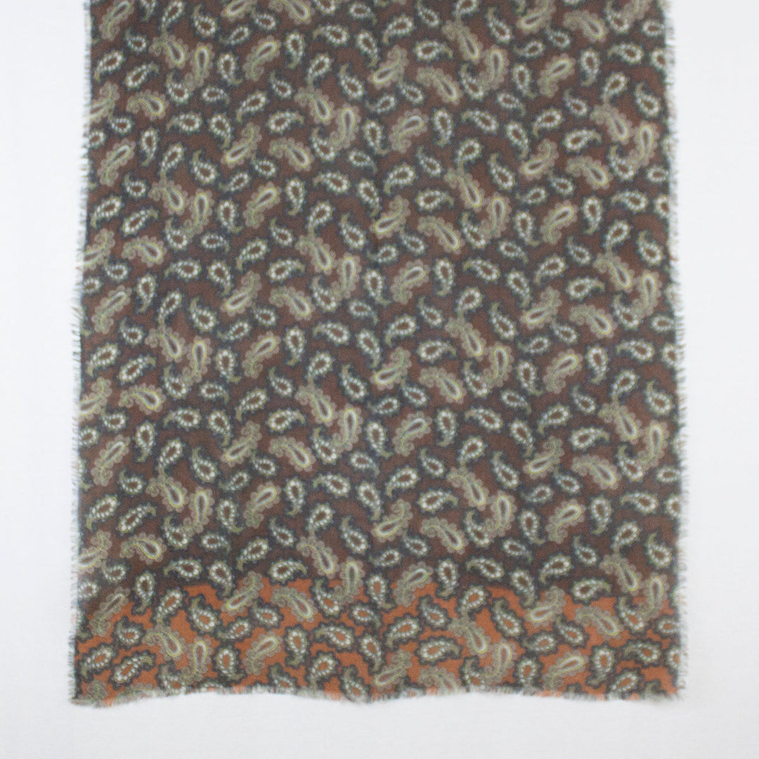 All Over Paisley Print Merino Wool Scarf - Brown Navy-3