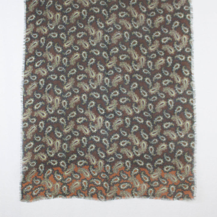 All Over Paisley Print Merino Wool Scarf - Brown Navy-3