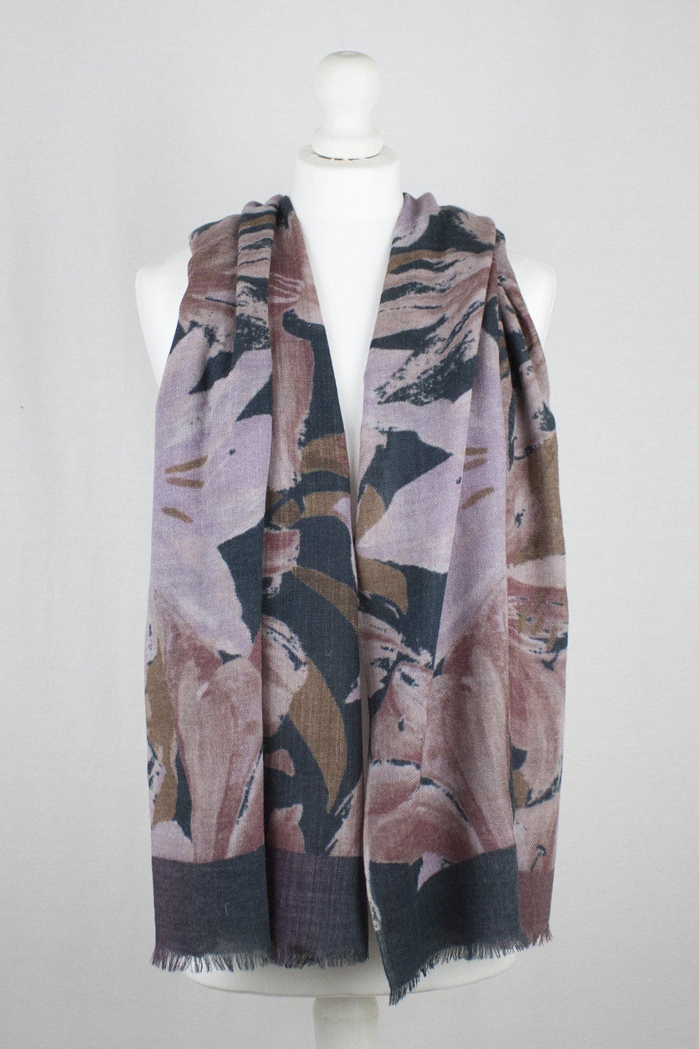 Flower Show Merino Wool Scarf - Navy Pink-1