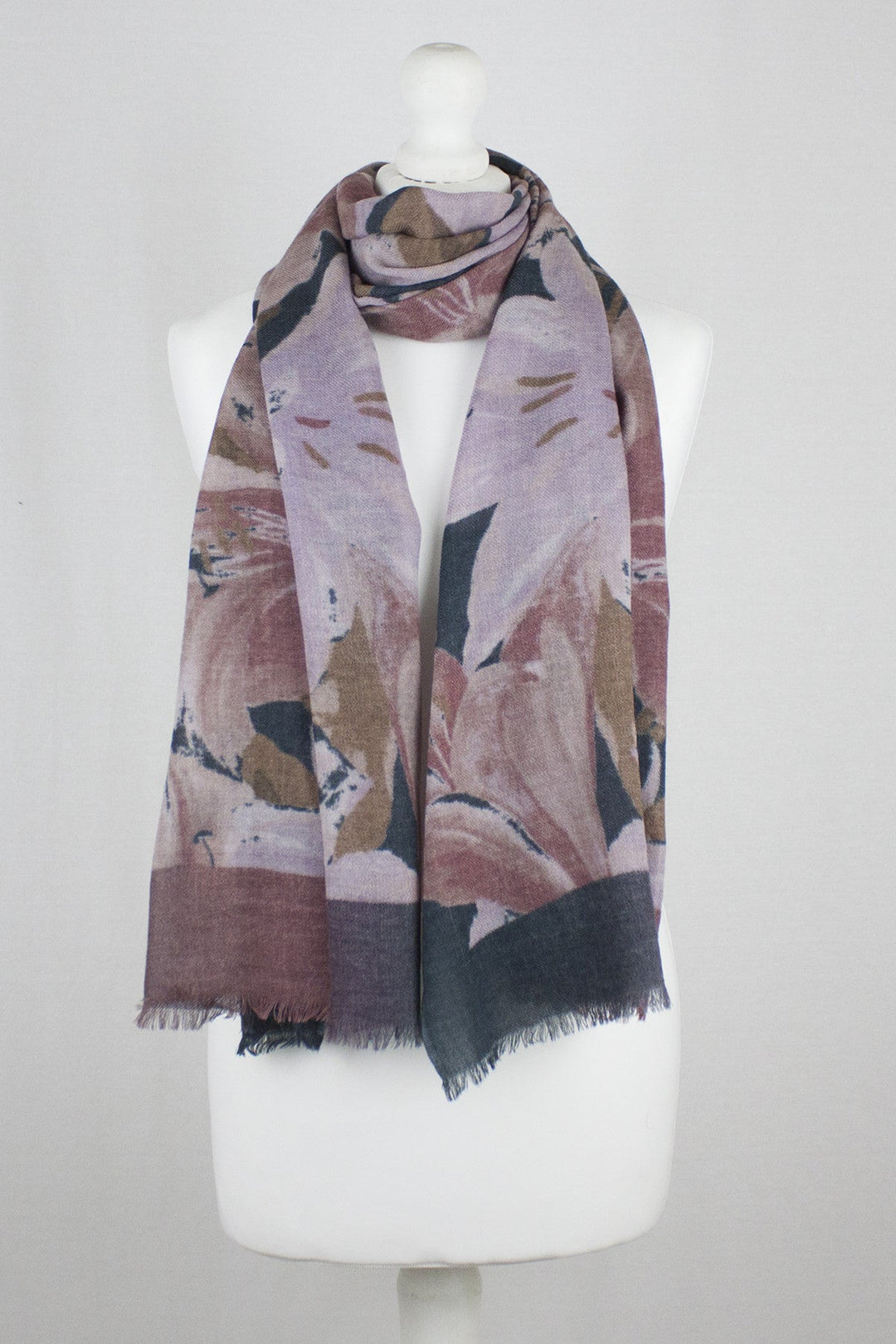 Flower Show Merino Wool Scarf - Navy Pink-0