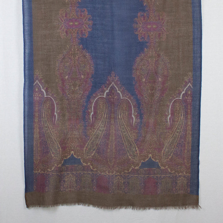 Persian Paisley Print Merino Wool Scarf - Navy Magenta Brown-3