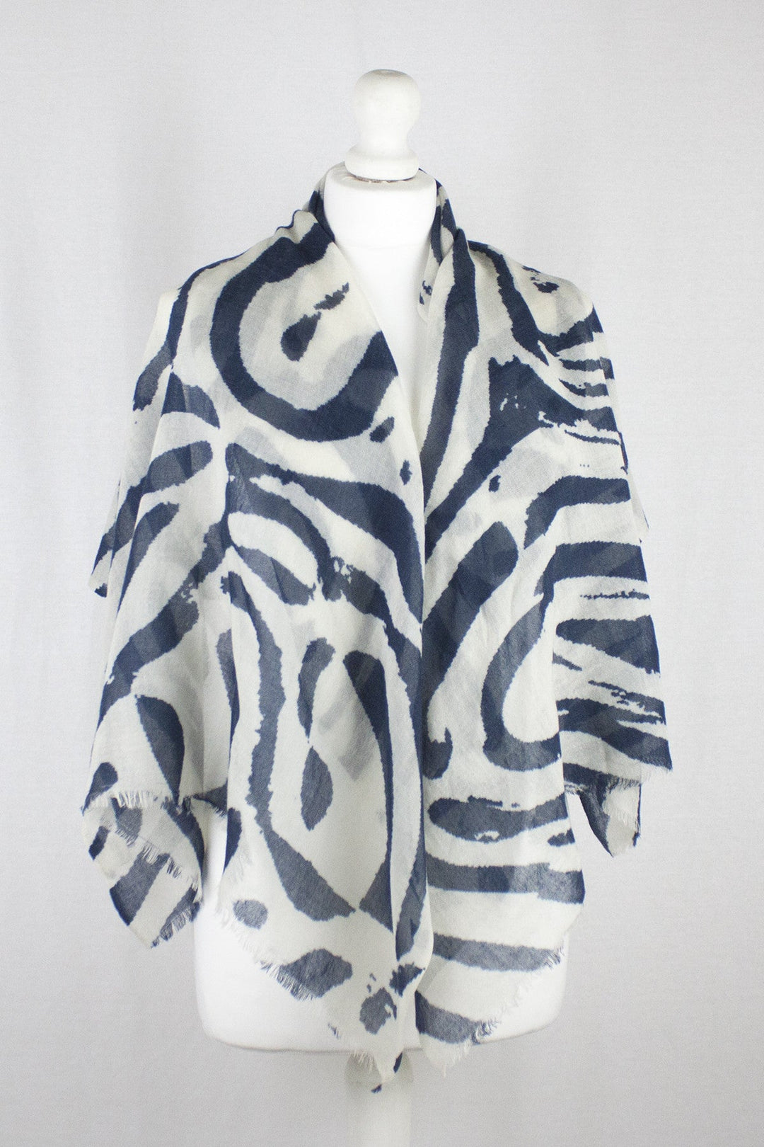 Fun Maze Print Merino Wool Scarf - Off-White Navy-1