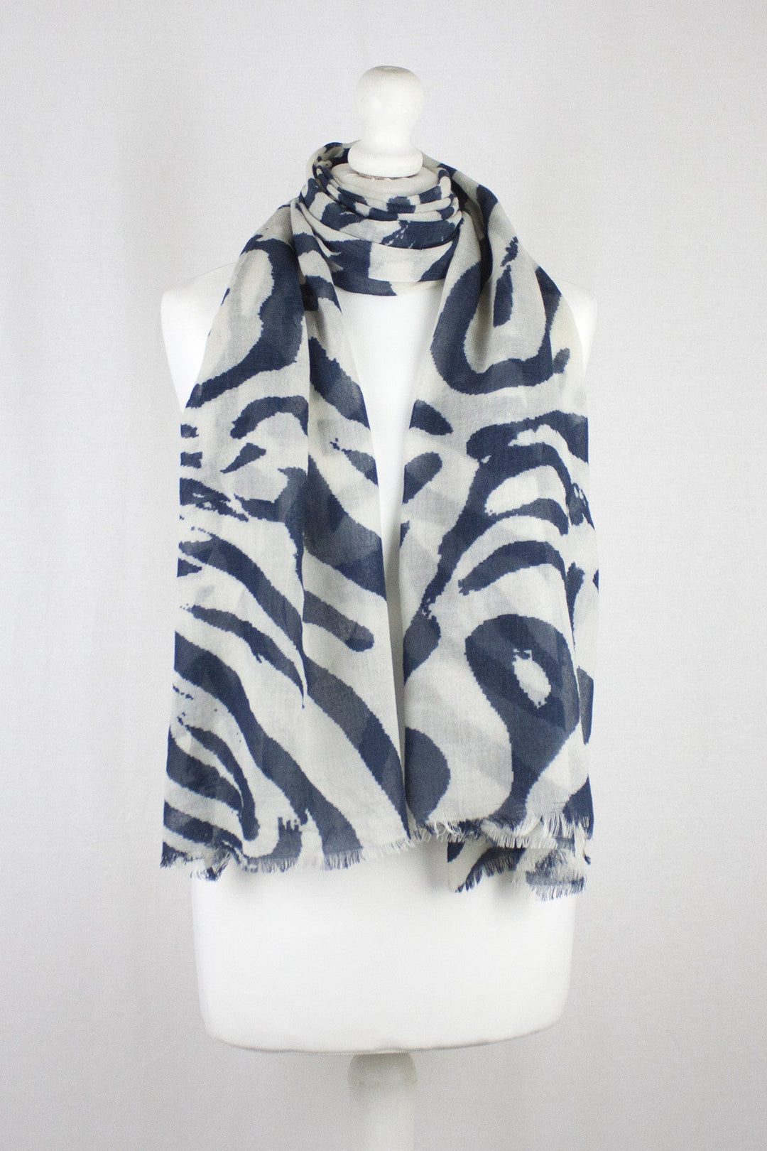 Fun Maze Print Merino Wool Scarf - Off-White Navy-0