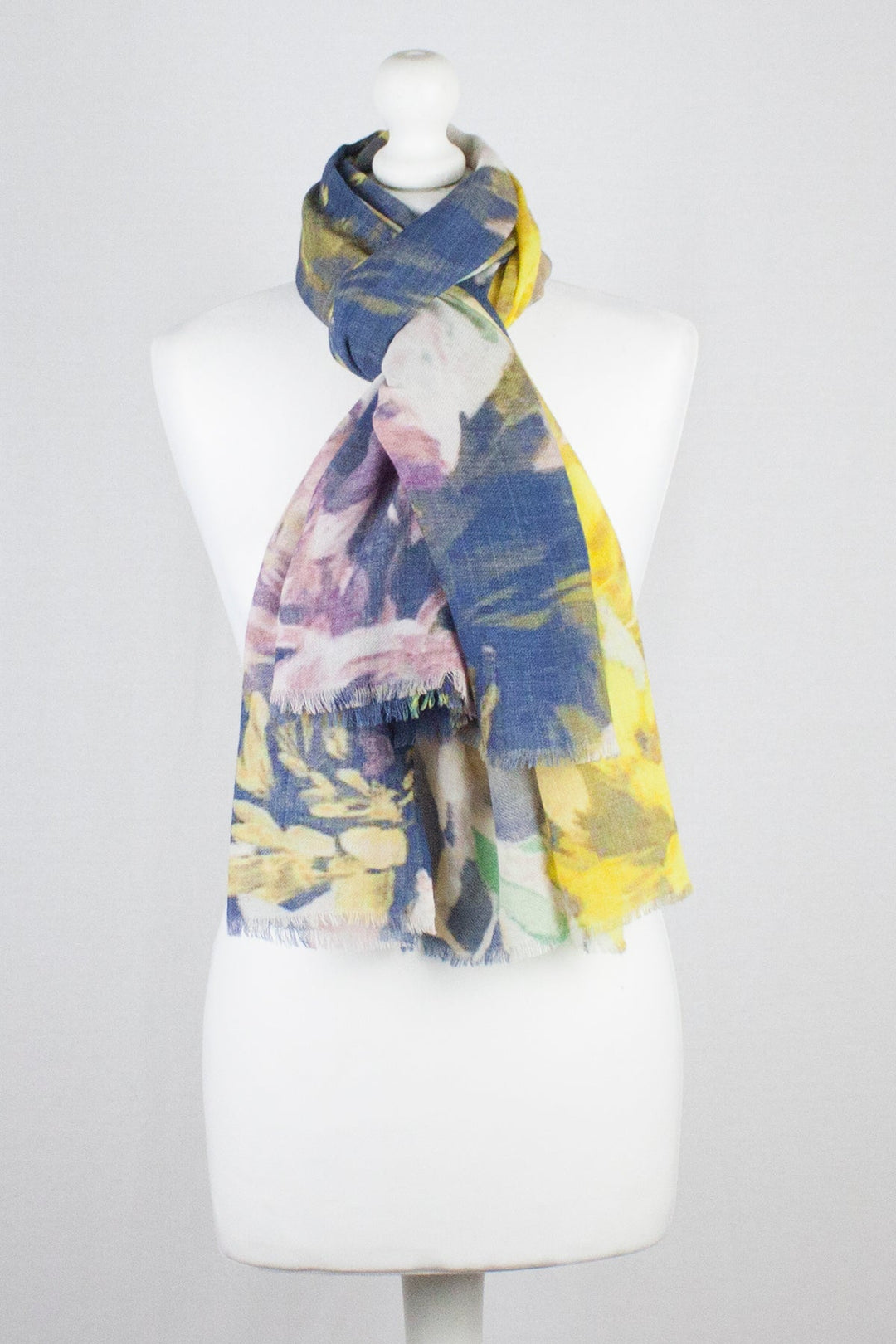 Romantic Flower Print Merino Wool Scarf - Multi-1