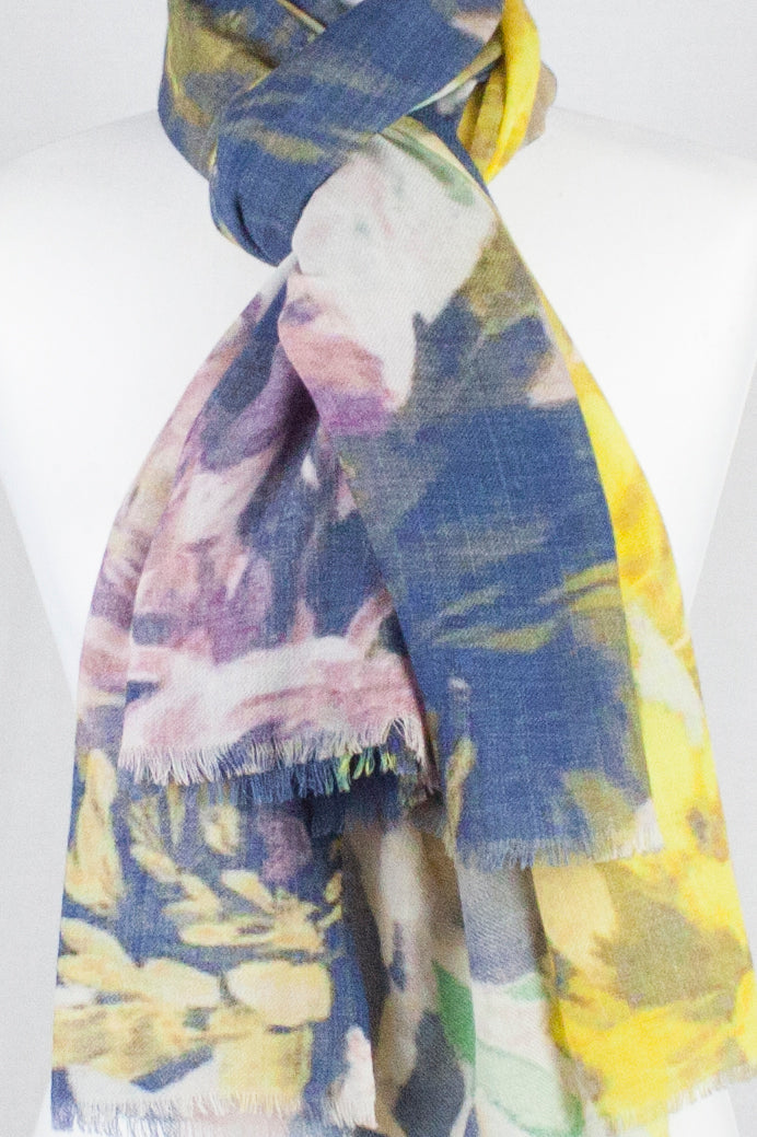 Romantic Flower Print Merino Wool Scarf - Multi-2